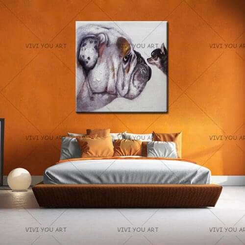 Hand Painted Modern Abstract Canvas Art Oil Painting Big And Small Dog Kiss Paintings High Quality Home Decor For Living Room