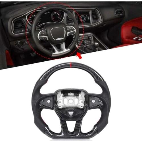 Carbon Fiber Steering Wheel Nappa Preforated Leather Red Stitching Fit for Dodge Challenger / Charger 2015-2020