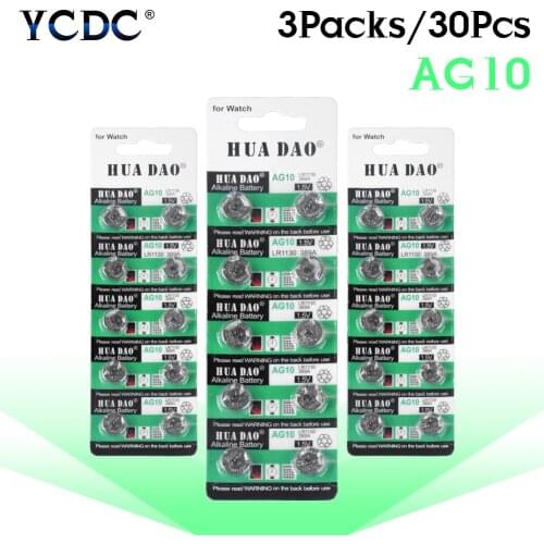 30pcs/pack AG10 For Watch Toys Remote 189 LR54 Cell Coin Alkaline Battery 1.55V SR54 389 189 LR1130 389 SR1130 Button Batteries