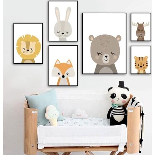 Elephant Lion Rabbit Fox Bear Tiger Deer Wall Art Canvas Painting Nordic Posters And Prints Wall Pictures Baby Kids Room Decor