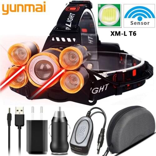 Powerful XHP100 5 LED Headlight 4 Modes Zoom Aluminum Alloy Headlight 2* 18650 5200mAh Battery Flashlight Mobile Power Function