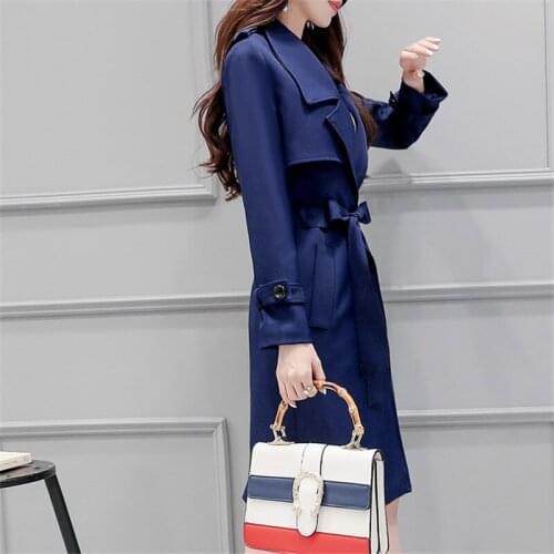 Navy 2020 Womens Spring Belt Coats Fashion Korea Slim Womens Autumn Windbreaker Trench Coat Para As Mulheres WXF118