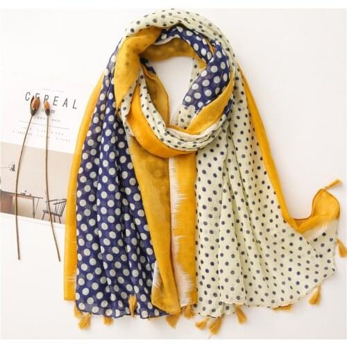 VISROVER 2021 winter scarf for woman dots printing viscose Fashion Wraps yellow Spring Shawls Hijab with tassel party wholesale