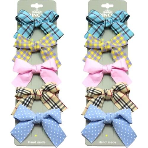 10PCS/2CardS Lovely Lattice Point Girls Clips Bows Child Tie Knot Creativity Handmade Hairpins Fashion Hair Accessories For Kids