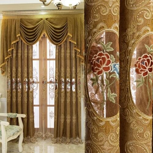 European style curtain sister flower chenille fabric embroidery fashion luxury shading Curtains for Living Dining Room Bedroom