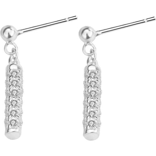 S925 Sterling Silver Geometric Cylindrical Pendant Earrings Womens Temperament Diamond Simple Wedding Earrings