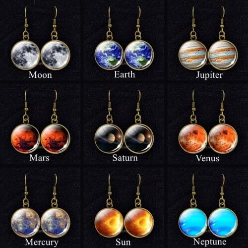 Full Moon Dangle Earrings Nebula Solar System Earth Glass Cabochon Jewelry Earring Galaxy Space Planet Ear Hook Women Gift