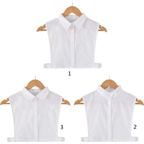 Women White Lace Fake Collar DIY Detachable Button Down Ruffles Lapel Half-Shirt 2XPC