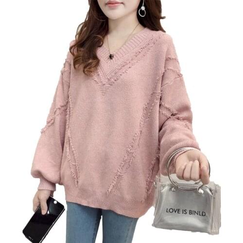 Womens Sweater 2019 Spring New Casual Sweater Female Pullover Solid Color Short V-Neck Loose Knit Bottoming Shirt Top Q50