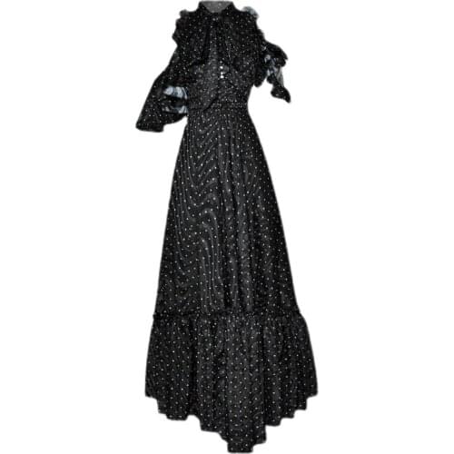 Runway Midi Dress High Quality WomenS Personality Irregular Off Shoulder Sleeves Elegant Fashion Dot Print Designer Party Dress