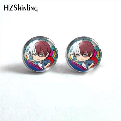 2021 New My Hero Academia Stud Earring Anime Round Earrings Handmade Glass Dome Photo Printed Jewelry Gifts
