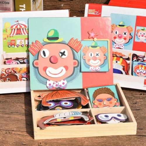 3D wooden jigsaw puzzle creative educational Magnetic toys for kids adult Reusable Board Christmas gift