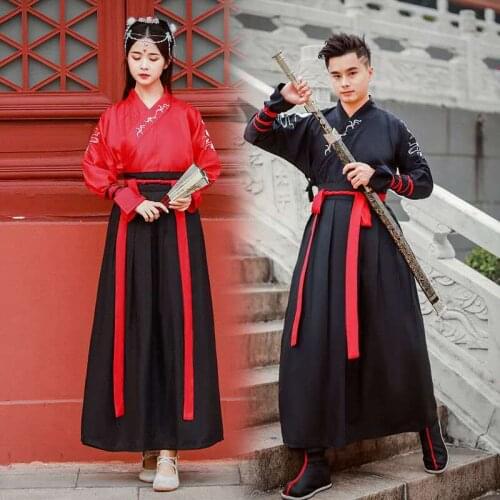 4XL Plus Size Fancy Clothes Shirt for Men and Dress for Women Couples Halloween Customes Chinese Tang Suit Traditional Hanfu Men