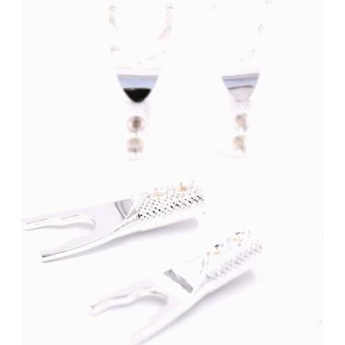 8pcs Audio pure Copper Silver Plated Y Spade Speaker Plugs Audio Screw Fork Connector Adapter