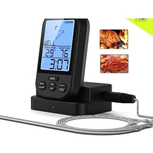 Wireless Digital Meat Thermometer - Remote BBQ Kitchen Cooking Thermometer for Oven Grill Smoker with Timer-Included Food Probe