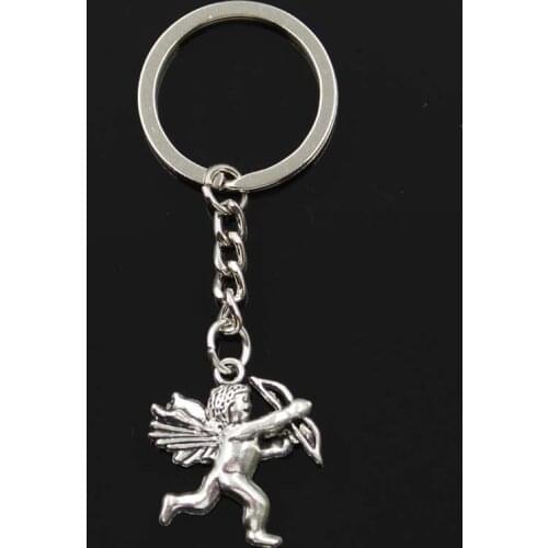 Fashion Love Angel Cupid 29x26mm Pendant 30mm Key Ring Metal Chain Silver Color Men Car Gift Souvenirs Keychain Dropshipping