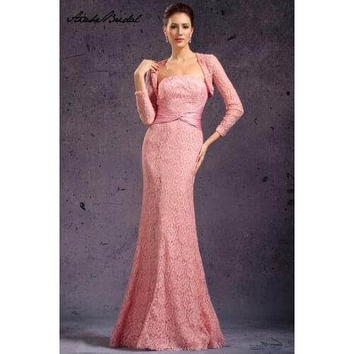 Long Formal Womens Dress Elegant Mermaid Strapless Pink Lace Mother of the Bride Dresses with Jacket vestido mae da noiva