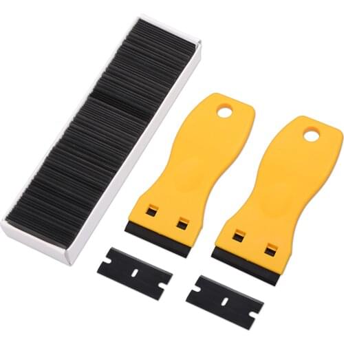 FOSHIO 2pcs Razor Scraper+100pcs Razor Blade Car Sticker Remover Carbon Fiber Vinyl Wrap Car Window Squeegee Car Cleaning Tools