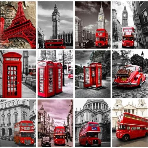 HUACAN DIY Diamond Art Painting Black Red Landscape Diamond Embroidery Cross Stitch Building Car Rhinestones Mosaic Decortion