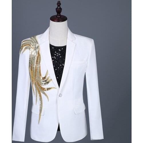Photo Studio Suit for Men Groom Wedding Jacket Elegant Sequins White Blazer Stage Singer Costume Nightclub Party Coat