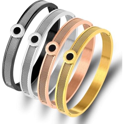Round Tag With Love Letter Bangles Titanium Steel Mesh Bangles Bracelets Jewelry for Women Men Couple Pulseiras New 2020