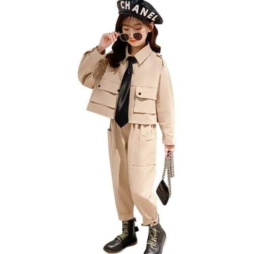 Children Clothes Solid Jacket + Pants Girls Clothing Casual Style Outfits For Girls Spring Autumn Kids Clothing 6 8 10 12 14