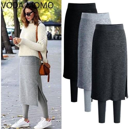 Fake Two Pieces Leggings Womens Fashion Slim-Fit Spring Autumn Plus Size 5xl 6xl Winter Warm Fleece Long Skirt Leggings