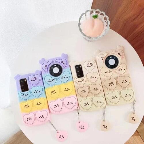 Cute Love Relieve Stress Fidget Toys Push It Bubble Phone Case For Huawei P30 P40 Pro Mate 30 40 Nova 5 6 7 8 Pro SE Cover Coque