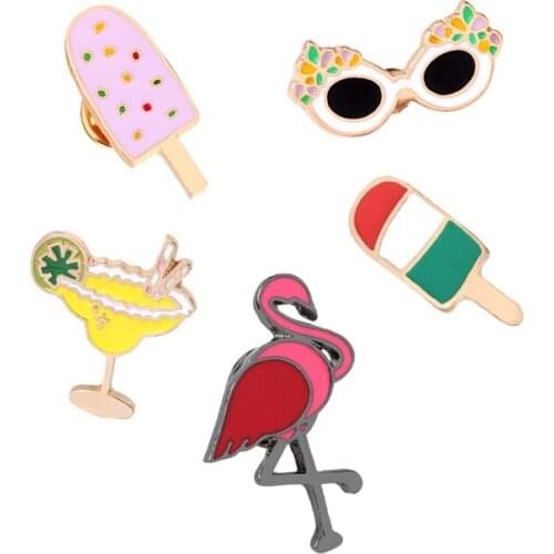 Cartoon Mini Brooches Enamel Pins Sunglasses Juice Flamingo Ice Cream Denim Jackets Lapel Pin Badges Jewelry for Women Kids Gift