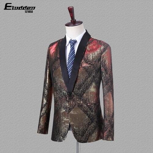 2021 Mens Jacquard Color Matching blazer Host Performance Stage Singer Trend Colorful blazer