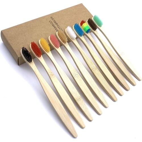 10PCS Colorful Toothbrush Natural Bamboo Tooth brush Set Soft Bristle Charcoal Teeth Eco Bamboo Toothbrushes Dental Oral Care