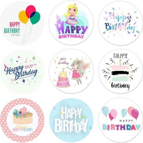 Happy Birthday Round Seal Sticker Paper Adhesive Stickers Tape Label For Homemade Bakery Gift Packaging Scrapbooking Kids Party