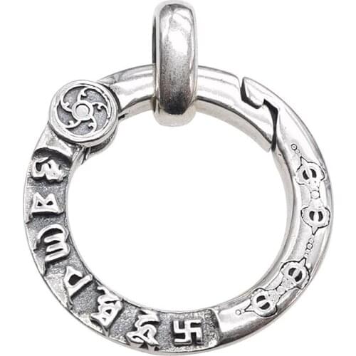 New 100% pure S925 silver Man and Woman pendant retro simplicity buckle accessories six-character mantra keychain