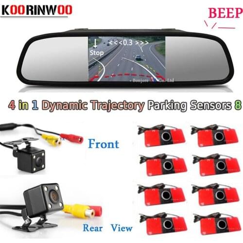 Koorinwoo Parktronic Parking Kit Dynamic trajectory Car Parking Sensor 8 Radars Monitor Car Rear view Camera Front camera Form