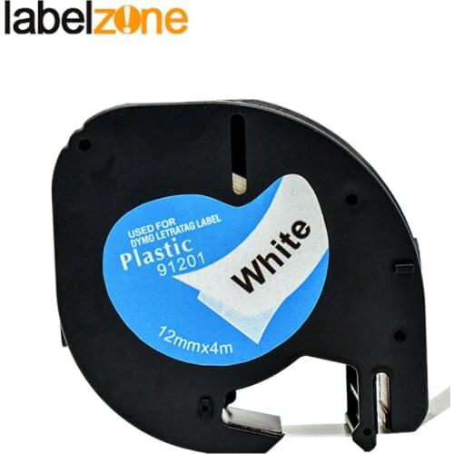 LABELZONE compatible Dymo LetraTag plastic tape LT91201 12mm black on white 91201 91331 91221 59422 for Dymo label printers