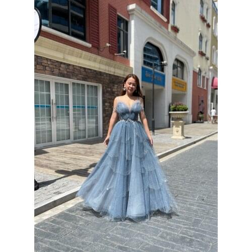 Blue Beaded Bling Gowns Fashion Ladies Eveningdress Luxury Dress1445D 2021 Spaghetti Strap Sexy For Women Party