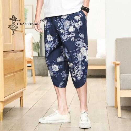 Beach Casual Loose Thin Print Pants Japanese Kimono Traditional Pants Haori Pants Asian Costume Japan Style Men Kimono Yukata