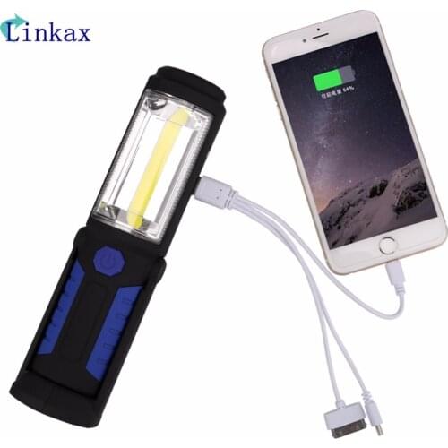2 Modes Portable Mini COB LED Rechargeable Flashlight Work Light Lamp with Magnet Hanging Hook for Outdoors Camping Sport Light