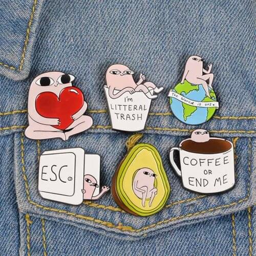 Pink Enamel Pins Earth Coffee Avocado Monster Badges Cartoon Lovely Heart Brooches Bag Clothes Lapel Pin Humor Jewelry Gift