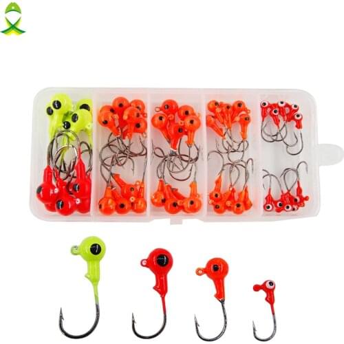 JSM 50pcs/box mixed 3D fish Eyes lead Head Fishing Hooks High Carbon Steel jigging Lures for ocean boat fishing equipment