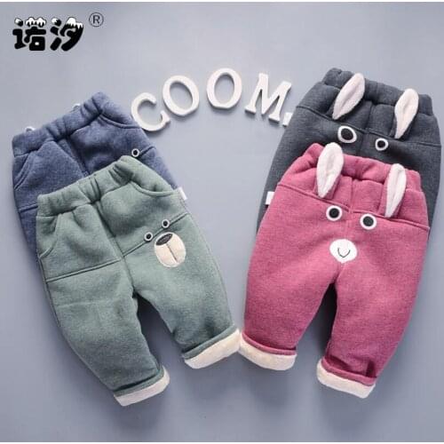 Baby girls pants boys winter plush trousers kids super warm long pants 1-4Y baby velvet cotton thickening new born cute pants