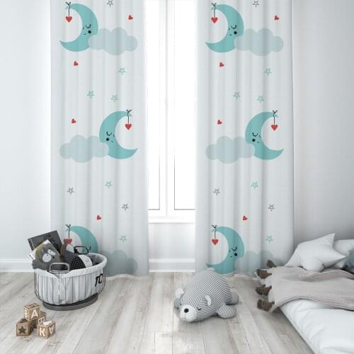Curtains Children 3D Printed Decorative Items Home Childrens Room White Moon Cloud Model 278