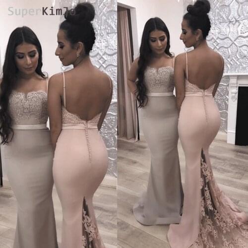 SuperKimJo Mermaid Bridesmaid Dresses Long 2020 Vestido De Festa Longo Pink Lace Applique Beaded Wedding Party Dress
