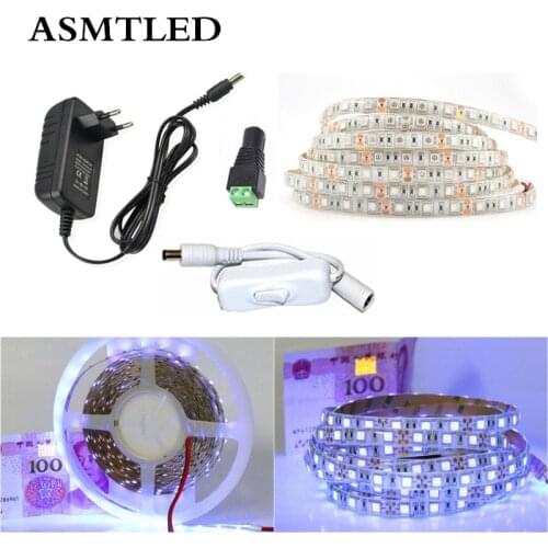 1M 2M 3M 4M 5M 5050SMD UV LED Strip Set DC12V 60LEDs/M White/Black PCB LED Tape light +1/2/3/4/5A Power Adapter +Connect +Switch