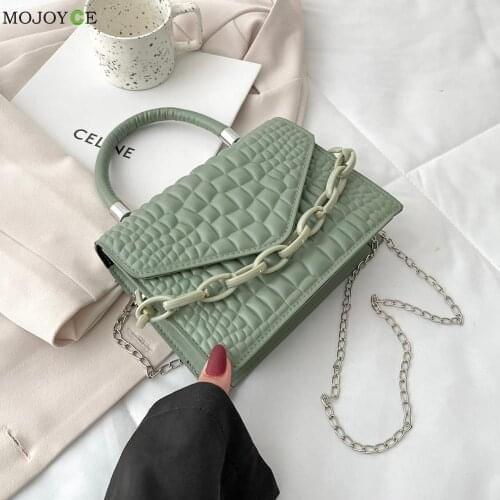 Vintage Women Alligator Pattern PU Leather Solid Color Shoulder Crossbody Messenger Bag Ladies Casual Acrylic Chain Top-handle