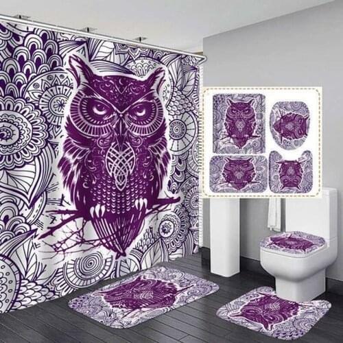 Waterproof Bath Shower Curtain Sets Toilet Seat Cover Non-Slip Bath Mat Rug Carpet Set Bathroom Decor Polyester Fabric Washable