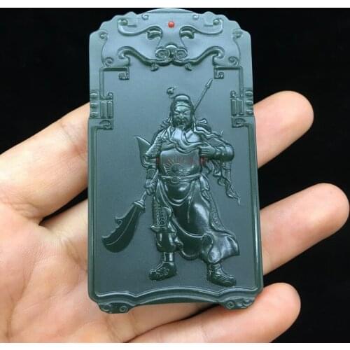 Explosive models selling Xinjiang Hetian jade green jade a fine material inlaid Nanhong Zhongyi Guan Gong jade pendant hp319