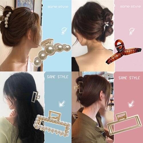 Fashion 56 Styles 1Pc Classic Big Pearl Hair Claws Acrylic Hairpins Hair Accessories Girls Gold Alloy Hair Crab Women Headwear