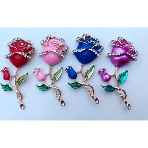 ZBROH Mixed colour Alliage resin rhinestones crystal rose flower shape 67*36mm for clothing /shoes/phone shell