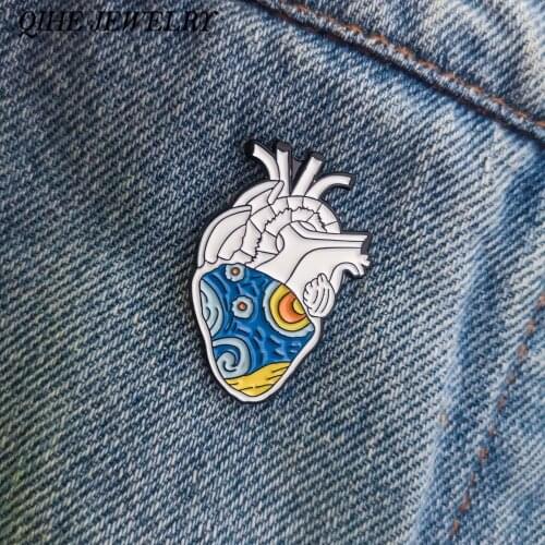 QIHE JEWELRY Human Heart pin Organ Brooch Vascular Vein Enamel pins Brooches for Men Women Heart Jewelry for clothes bags